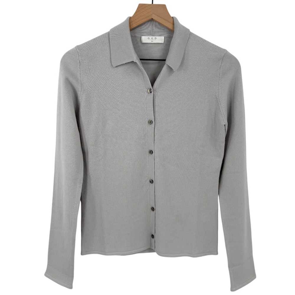 One Grey Day Amelia Fina Gauge Merino Wool Button Doen Collared Sweater XS